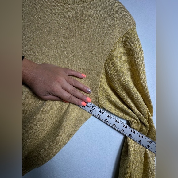 Free People Let it Shine Mustard  Metallic Glitter Ballon Sleeve Light Sweater M - Picture 13 of 16